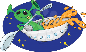 Royalty Free Clipart Image of an Alien in a Saucer