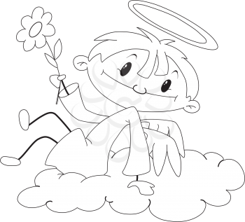 Royalty Free Clipart Image of a Boy on a Cloud