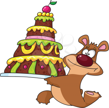 Royalty Free Clipart Image of a Bear and a Cake
