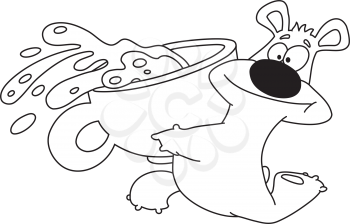Royalty Free Clipart Image of a Bear Running With a Cup of Tea