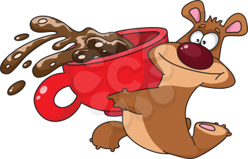 Royalty Free Clipart Image of a Bear Running With a Coffee Cup