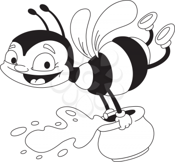 Royalty Free Clipart Image of a Bee With a Pot of Honey