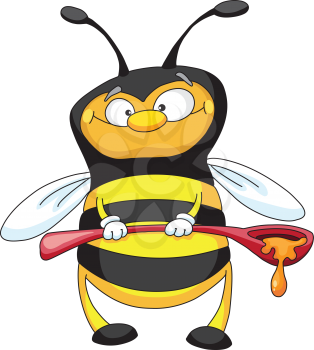 Royalty Free Clipart Image of a Bee With A Ladle of Honey