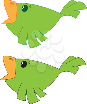 Royalty Free Clipart Image of Two Green Birds