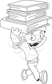Royalty Free Clipart Image of a Boy With Books on His Head