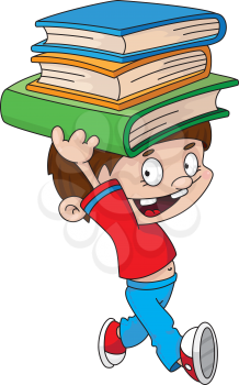 Royalty Free Clipart Image of a Boy With Books on His Head