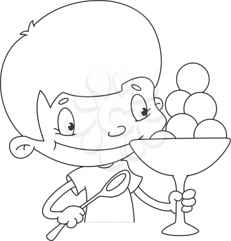 Royalty Free Clipart Image of a Boy With a Bowl of Ice-Cream