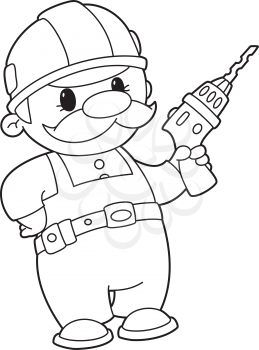 Royalty Free Clipart Image of a Builder With a Drill