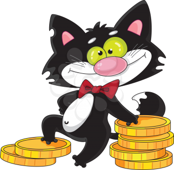 Royalty Free Clipart Image of a Cat With Money