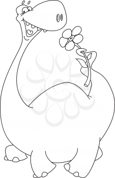 Royalty Free Clipart Image of a Dinosaur Holding a Flower