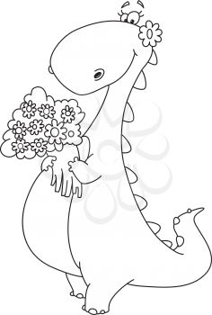 Royalty Free Clipart Image of a Dinosaur With Flowers