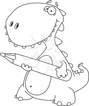 Royalty Free Clipart Image of a Dinosaur With a Pencil