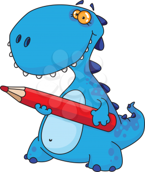 Royalty Free Clipart Image of a Dinosaur With a Pencil