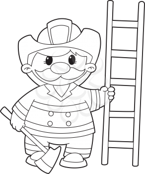 Royalty Free Clipart Image of a Firefighters With a Ladder and Axe