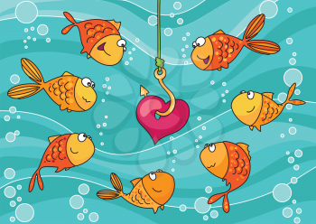 Royalty Free Clipart Image of Fish Going for the Lure