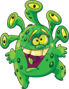Royalty Free Clipart Image of a Smiling Green Monster