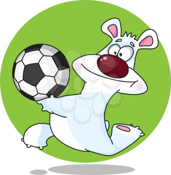 Royalty Free Clipart Image of a Polar Bear Running With a Soccer Ball
