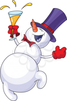 Royalty Free Clipart Image of a Snowman With a Drink