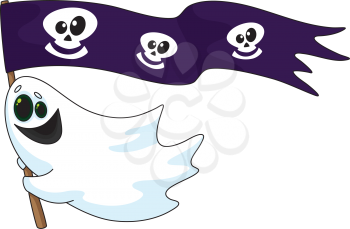 Royalty Free Clipart Image of a Ghost With a Pirate Flag