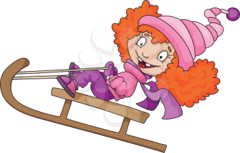 Royalty Free Clipart Image of a Little Girl on a Sled