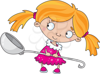 Royalty Free Clipart Image of a Girl With a Spoon