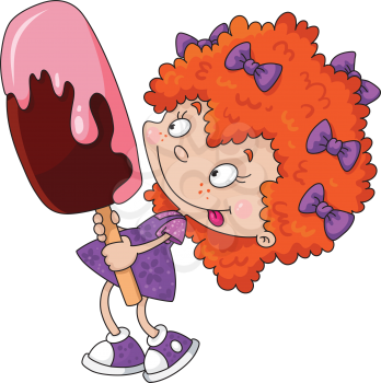 Royalty Free Clipart Image of a Girl With an Ice-Cream Treat