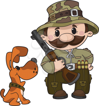 Royalty Free Clipart Image of a Dog and Hunter