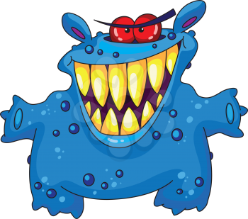 Royalty Free Clipart Image of a Laughing Blue Monster