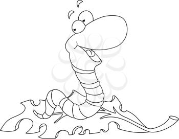 Royalty Free Clipart Image of a Worm on a Leaf