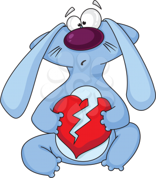 Royalty Free Clipart Image of a Rabbit With a Broken Heart