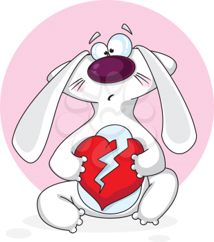 Royalty Free Clipart Image of a Bunny With a Broken Heart
