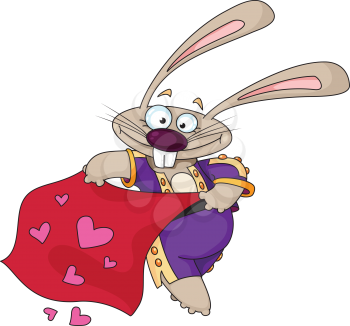 Royalty Free Clipart Image of a Rabbit Matador With Hearts on the Cape