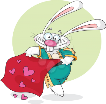 Royalty Free Clipart Image of a Rabbit Matador With Hearts on the Cape