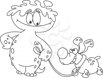 Royalty Free Clipart Image of a Monster With a Dog
