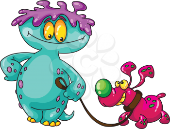 Royalty Free Clipart Image of a Monster With a Dog