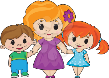 Royalty Free Clipart Image of a Mother and Two Children