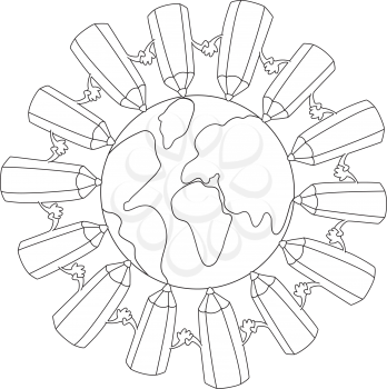 Royalty Free Clipart Image of Pencils Around the World