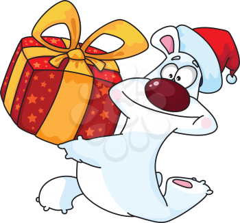 Royalty Free Clipart Image of a Bear Running With a Gift Box