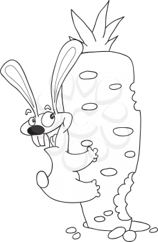 Royalty Free Clipart Image of a Rabbit on a Carrot