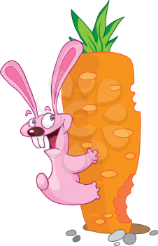Royalty Free Clipart Image of a Rabbit on a Carrot
