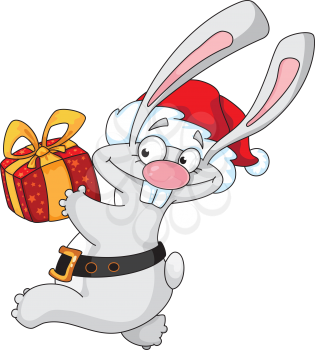 Royalty Free Clipart Image of a Santa Rabbit With a Gift