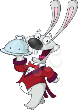 Royalty Free Clipart Image of a Rabbit Waiter