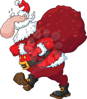 Royalty Free Clipart Image of Santa With His Bag of Toys
