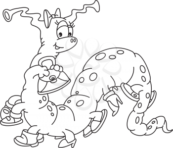 Royalty Free Clipart Image of a Many-Legged Monster With Shoes