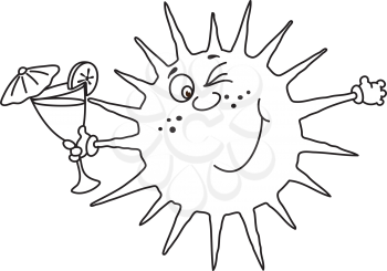 Royalty Free Clipart Image of a Winking Sun With a Cocktail