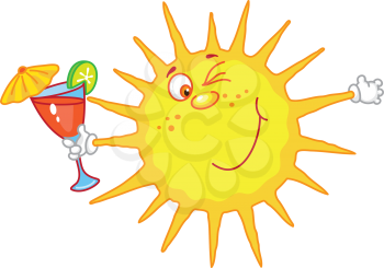 Royalty Free Clipart Image of a Sun With a Tropical Drink