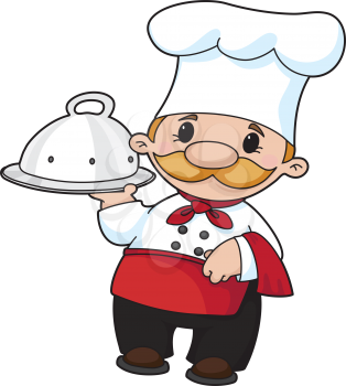 Royalty Free Clipart Image of a Baker With a Domed Tray