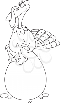 Royalty Free Clipart Image of a Turkey on a Big Egg
