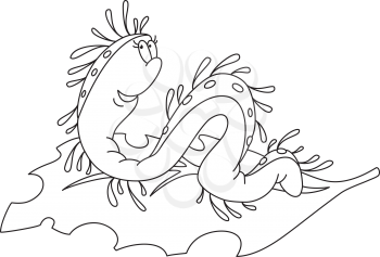 Royalty Free Clipart Image of a Worm on a Leaf