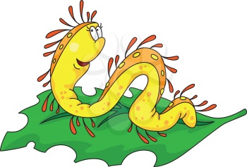 Royalty Free Clipart Image of a Worm on a Leap